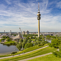 Buy canvas prints of Towering beauty of Munichs Olympic Park by Steve Smith