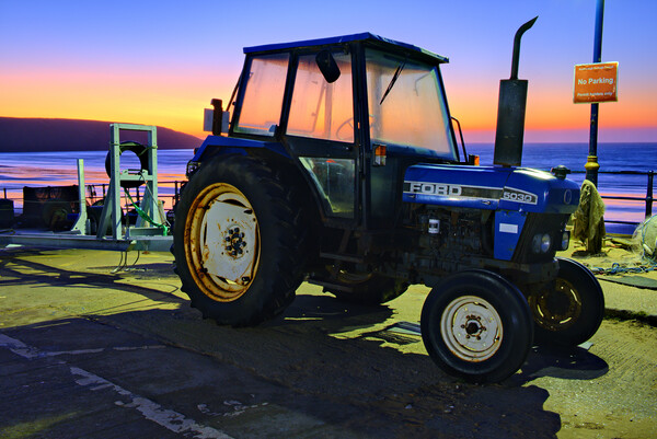 Filey Tractor Sunrise Picture Board by Steve Smith