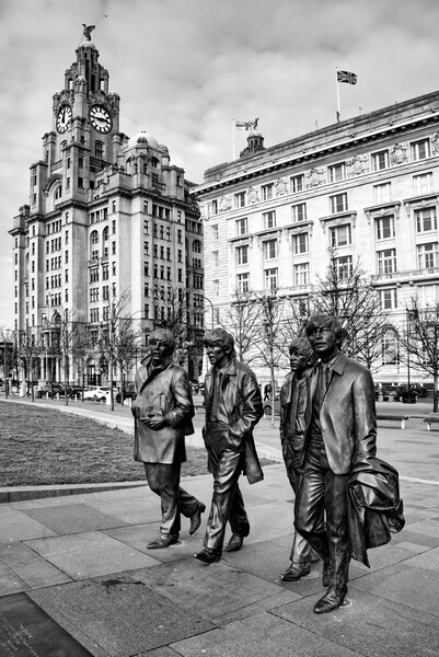 The Beatles Pier Head Liverpool Mono Picture Board by Steve Smith