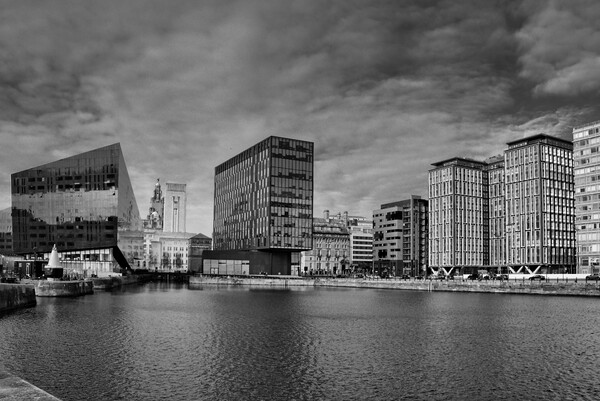 Royal Albert Docks Liverpool Mono Picture Board by Steve Smith