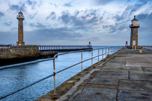 Majestic Whitby Piers A gateway to the North Sea Picture Board by Steve Smith
