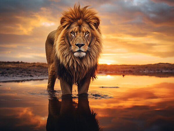 Lion At The Water Hole Picture Board by Steve Smith