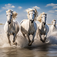 Buy canvas prints of Camargue Horses Running In Water by Steve Smith