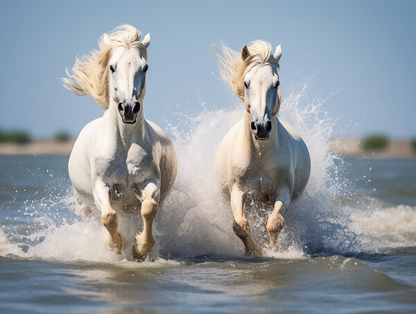 Camargue Horses Running In Water Picture Board by Steve Smith