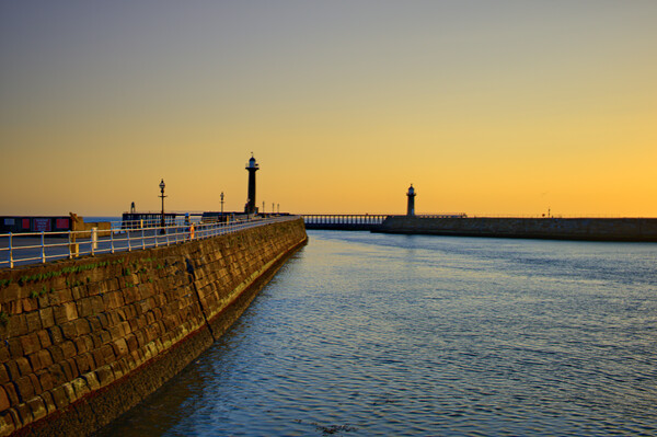 Whitby Piers Sunrise Picture Board by Steve Smith