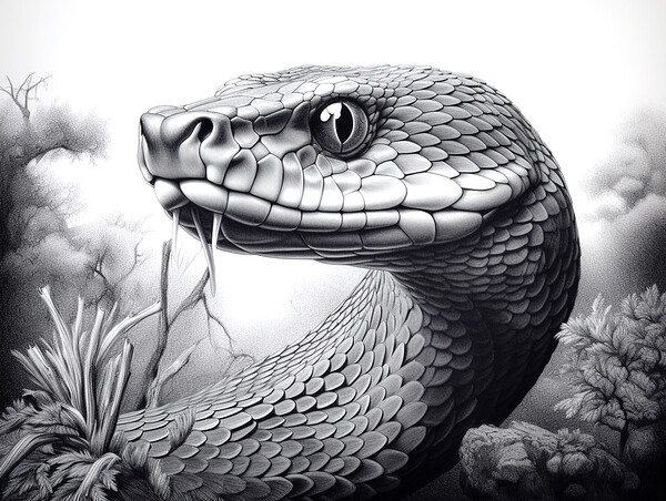 Black Mamba Snake Drawing Picture Board by Steve Smith