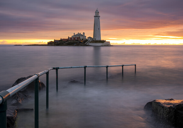 St Marys Lighthouse Sunrise Picture Board by Steve Smith