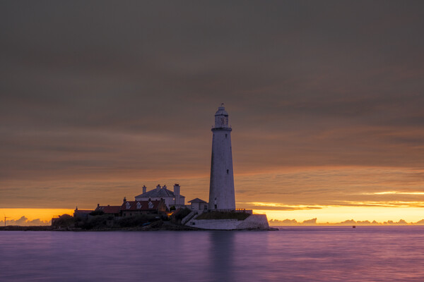 St Marys Lighthouse Sunrise Picture Board by Steve Smith
