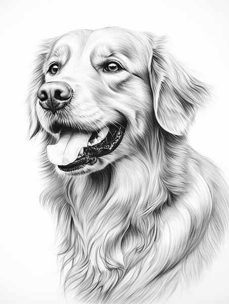Pencil Drawing Golden Retriever Picture Board by Steve Smith