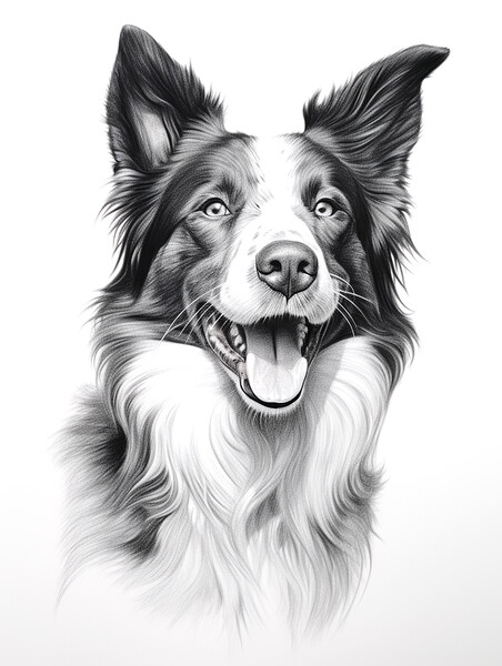 Pencil Drawing Border Collie Picture Board by Steve Smith
