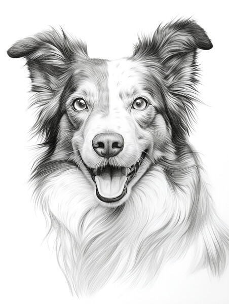 Pencil Drawing Border Collie Picture Board by Steve Smith