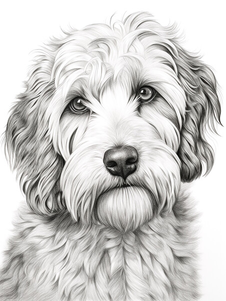 Pencil Drawing Labradoodle Picture Board by Steve Smith