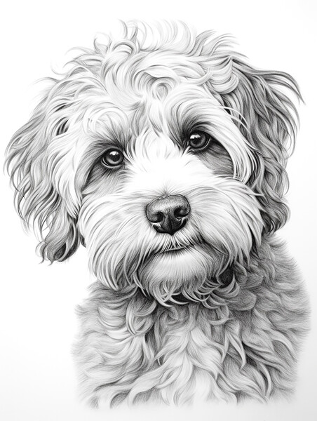 Pencil Drawing Labradoodle Picture Board by Steve Smith