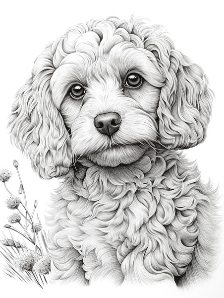 Pencil Drawing Cavapoo Picture Board by Steve Smith