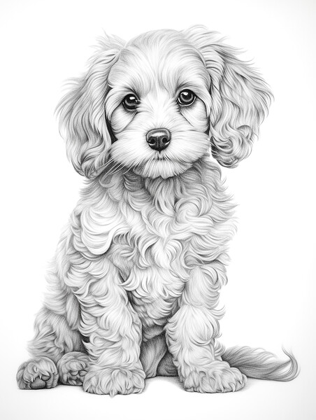 Pencil Drawing Cavapoo Picture Board by Steve Smith