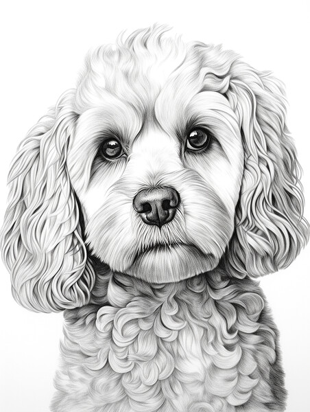 Pencil Drawing Cavapoo Picture Board by Steve Smith