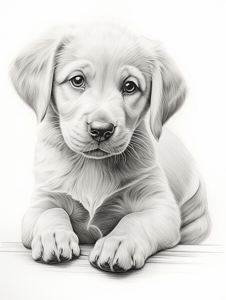 Pencil Drawing Golden Labrador Puppy Picture Board by Steve Smith