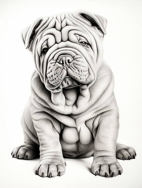 Pencil Drawing Shar Pei Picture Board by Steve Smith