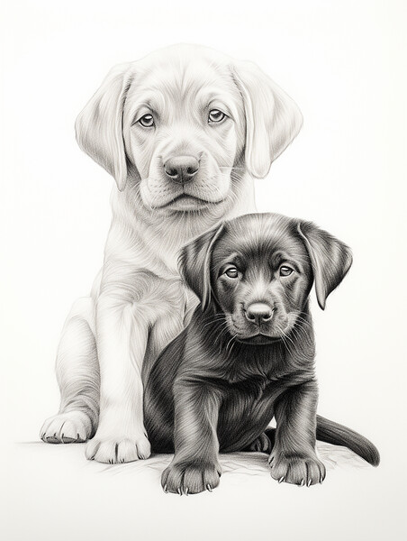 Pencil Drawing Labrador Puppies Picture Board by Steve Smith