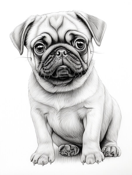 Pencil Drawing Pug Puppy Picture Board by Steve Smith