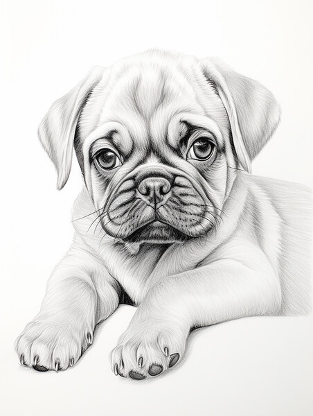 Pencil Drawing Pug Puppy Picture Board by Steve Smith