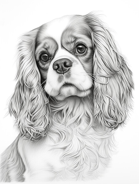Pencil Drawing King Charles Spaniel Picture Board by Steve Smith
