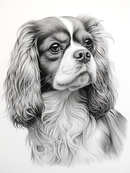 Pencil Drawing King Charles Spaniel Picture Board by Steve Smith