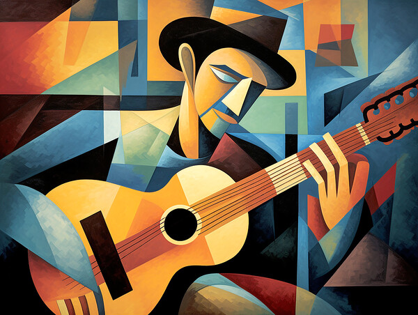 Spanish Guitar Player Cubism Picture Board by Steve Smith