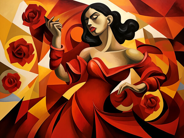 Spanish Flamenco Dancer Cubism Picture Board by Steve Smith