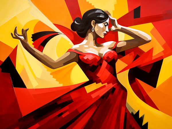 Spanish Flamenco Dancer Cubism Picture Board by Steve Smith