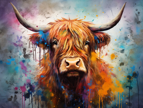 Highland Cow Colour Splash Picture Board by Steve Smith