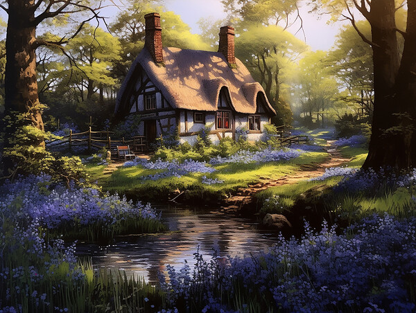 Bluebell Woods Cottage Picture Board by Steve Smith