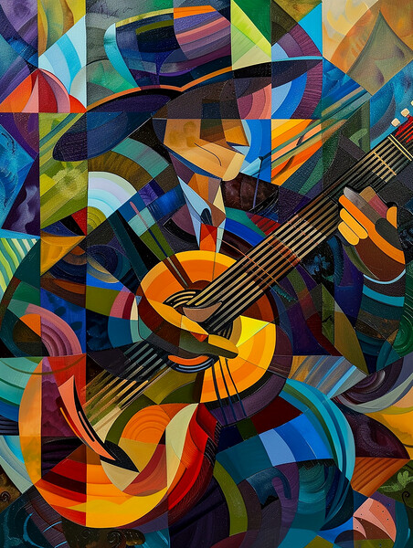 Spanish Guitarist Cubism Picture Board by Steve Smith