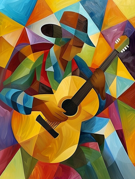 Spanish Guitarist Cubism Picture Board by Steve Smith