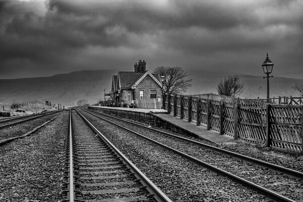 Ribblehead Station Black and White Picture Board by Steve Smith