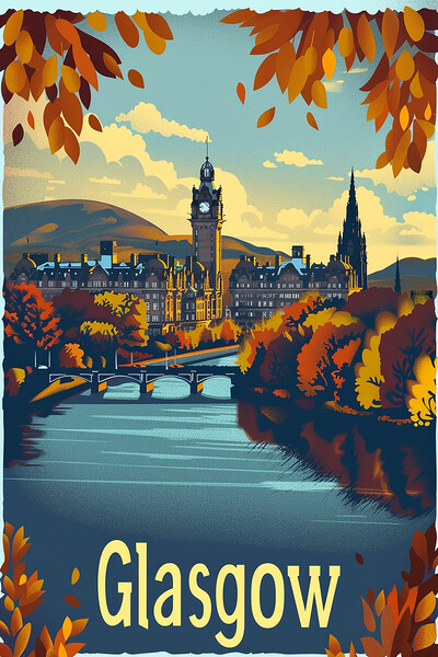 Glasgow Retro Poster Picture Board by Steve Smith