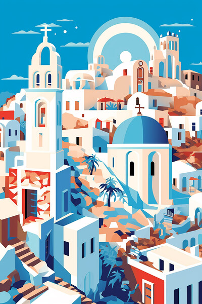 Vintage Travel Poster Santorini Picture Board by Steve Smith