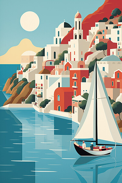 Vintage Travel Poster Santorini Picture Board by Steve Smith