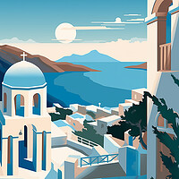 Buy canvas prints of Vintage Travel Poster Santorini by Steve Smith