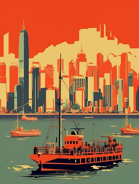 Vintage Travel Poster Hong Kong Picture Board by Steve Smith
