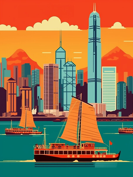 Vintage Travel Poster Hong Kong Picture Board by Steve Smith