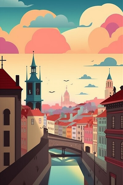 Vintage Travel Poster Prague Picture Board by Steve Smith