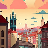 Buy canvas prints of Vintage Travel Poster Prague by Steve Smith
