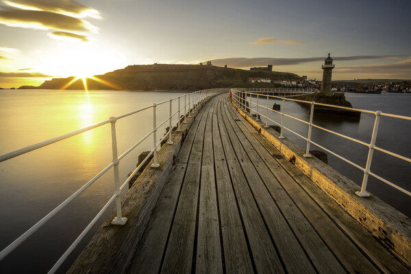 Golden Sunrise over Whitby Pier Picture Board by Tim Hill