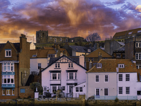 Stunning Whitby Harbourside Sky Picture Board by Tim Hill