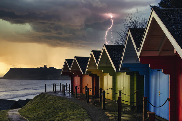 Dramatic Scarborough Beach Huts Picture Board by Tim Hill