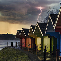 Buy canvas prints of Dramatic Scarborough Beach Huts by Tim Hill