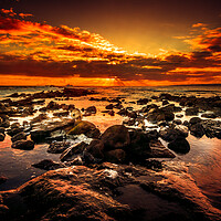 Buy canvas prints of Burning Sunrise Filey Brigg Yorkshire by Tim Hill