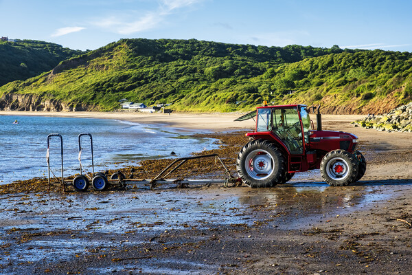 Red Tractor on Runswick Bay Beach Picture Board by Tim Hill