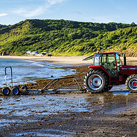 Buy canvas prints of Red Tractor on Runswick Bay Beach by Tim Hill